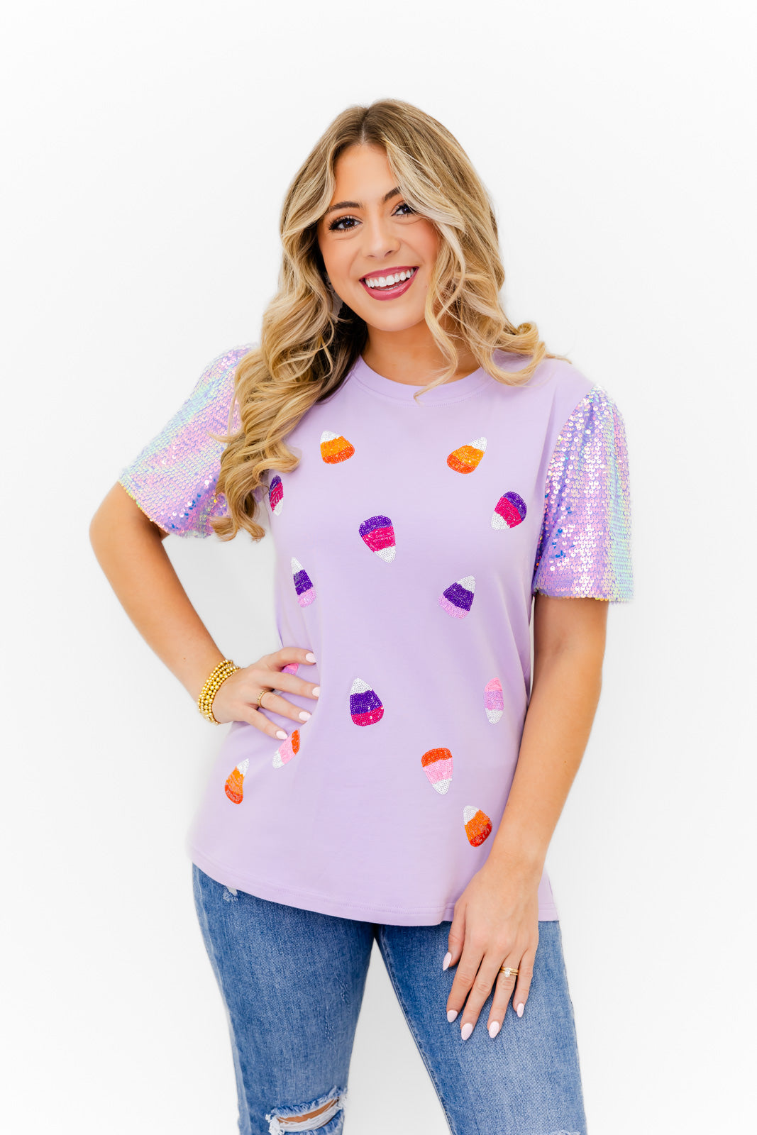 Glitzy Girl Sparkle Candy Corn Top