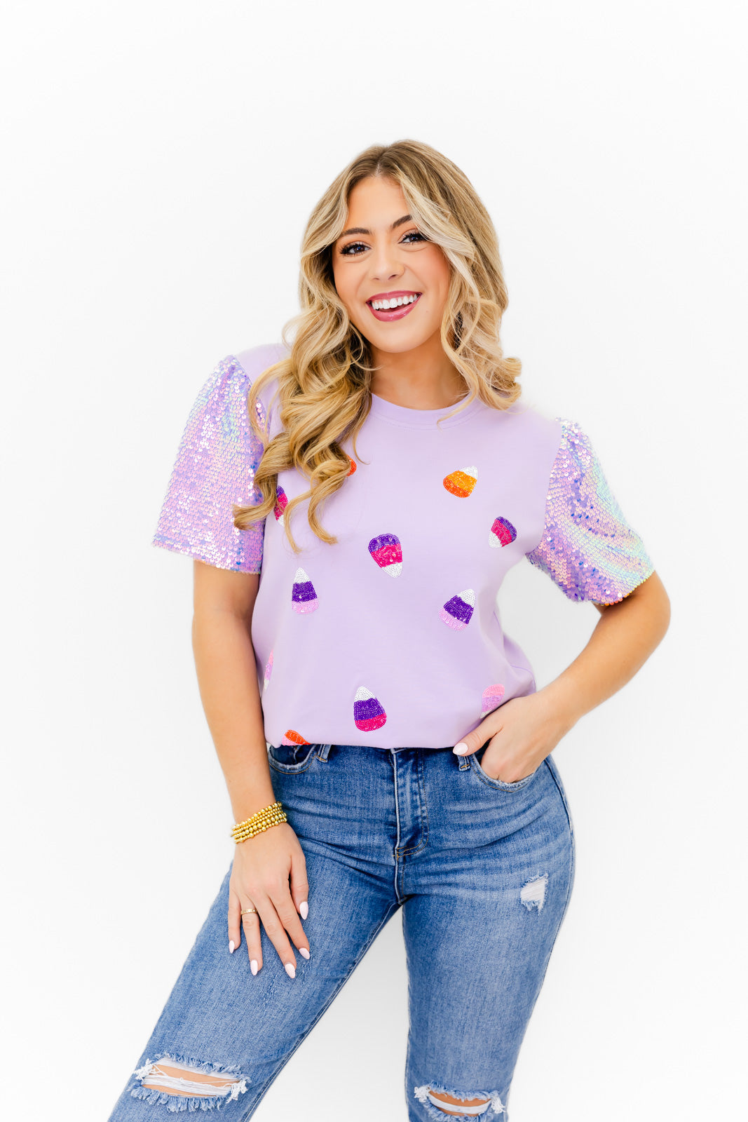 Glitzy Girl Sparkle Candy Corn Top