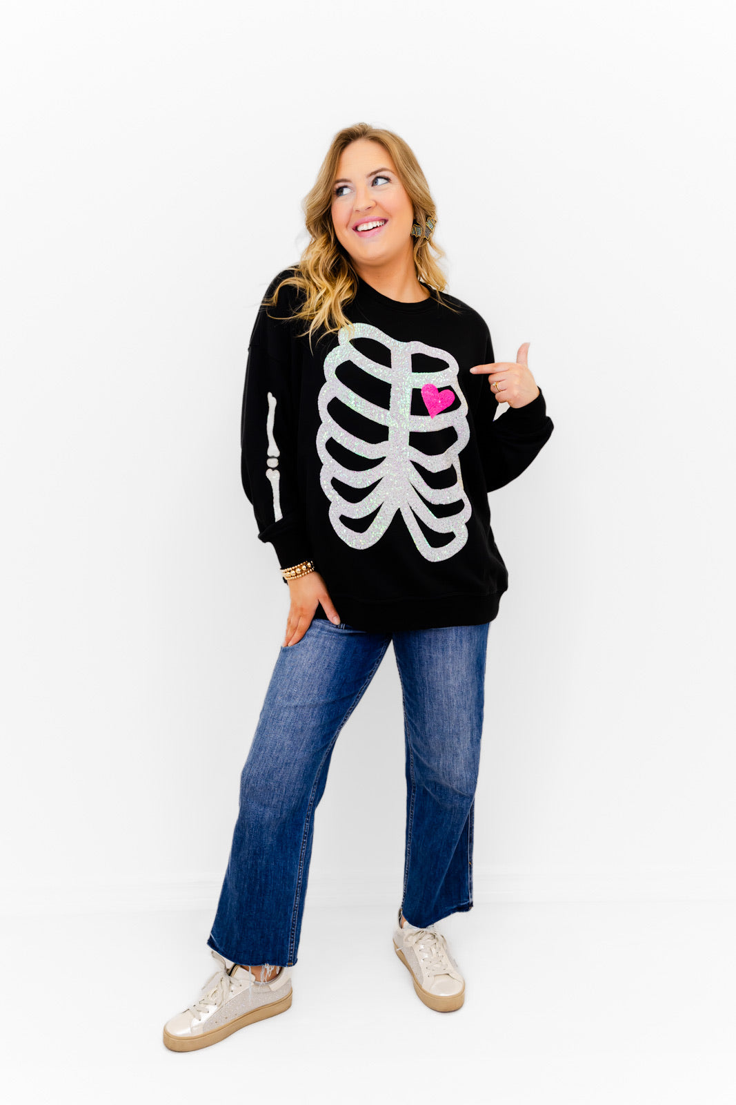 Skeleton Sequin Embellished Sweatshirt