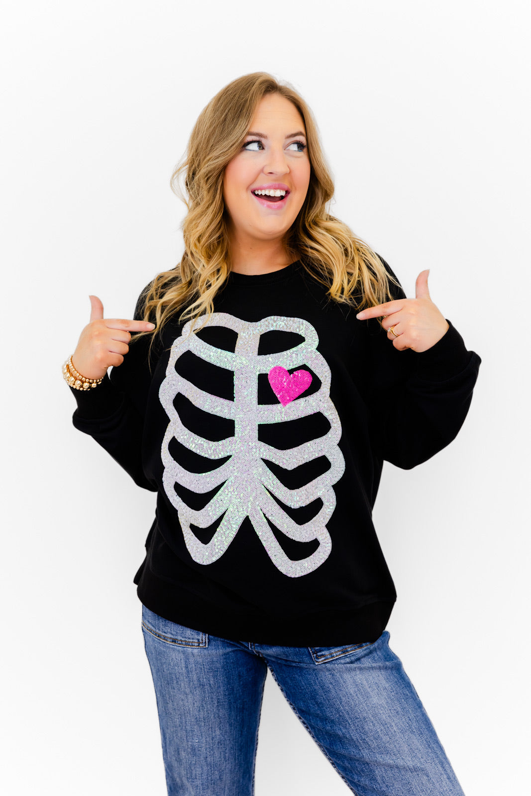 Skeleton Sequin Embellished Sweatshirt