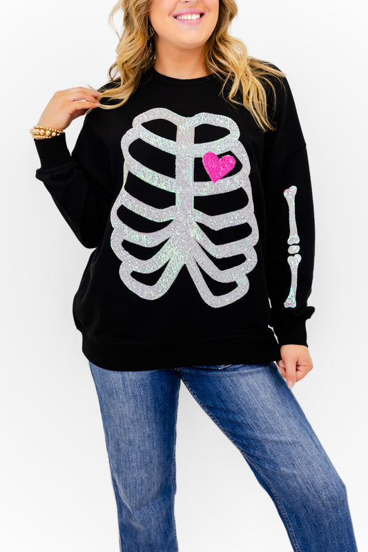 Skeleton Sequin Embellished Sweatshirt