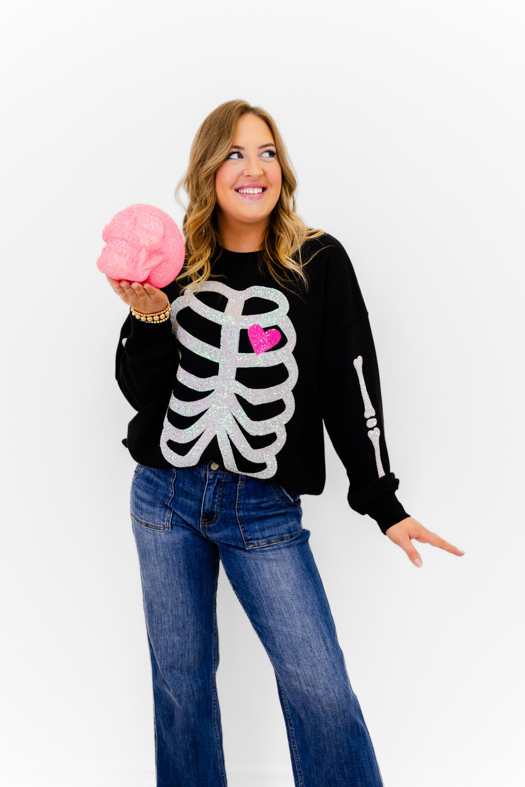 Skeleton Sequin Embellished Sweatshirt