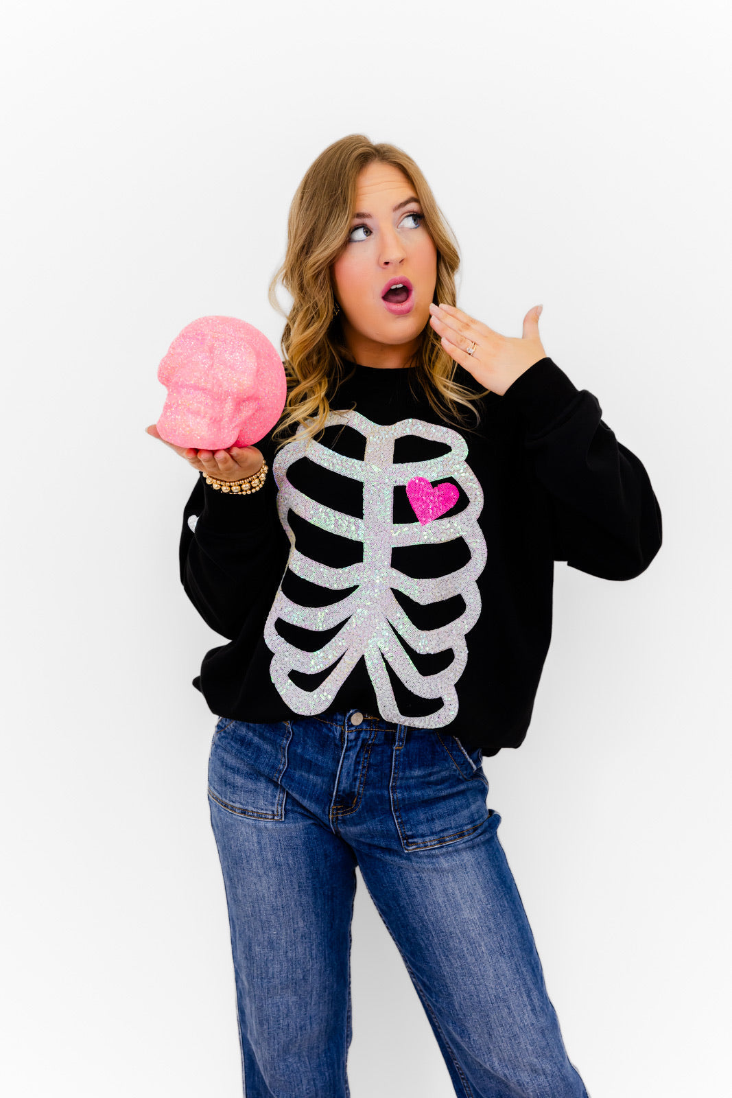 Skeleton Sequin Embellished Sweatshirt