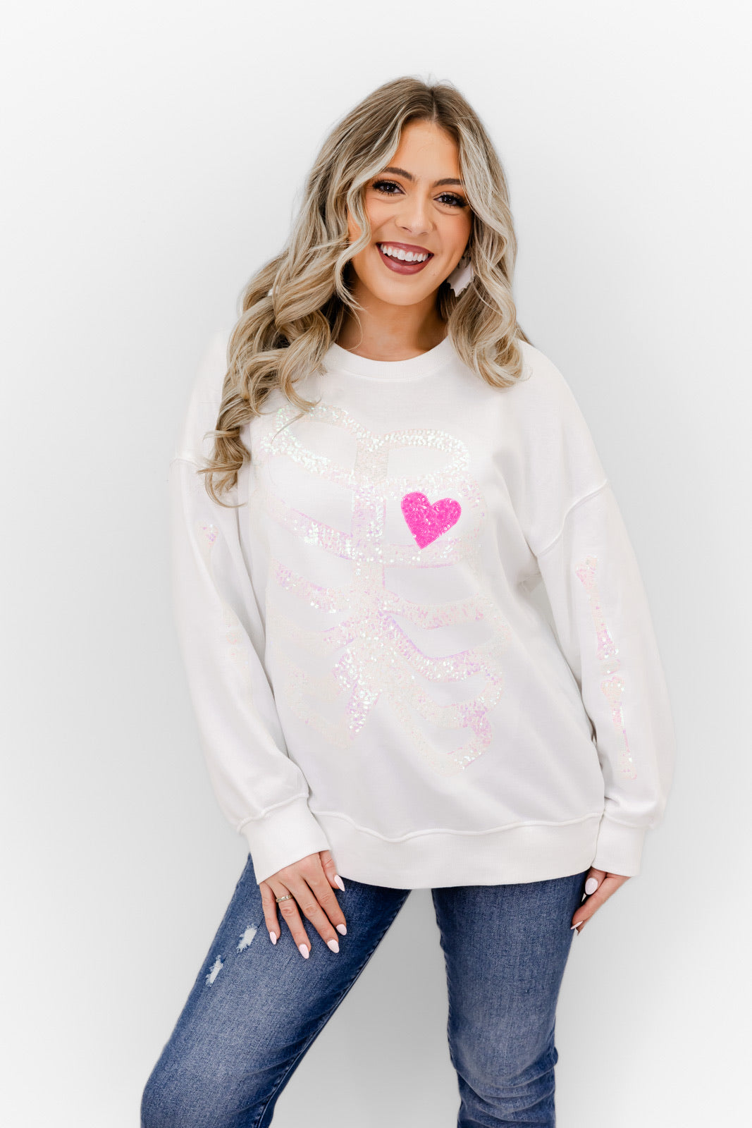 Skeleton Sequin Embellished Sweatshirt