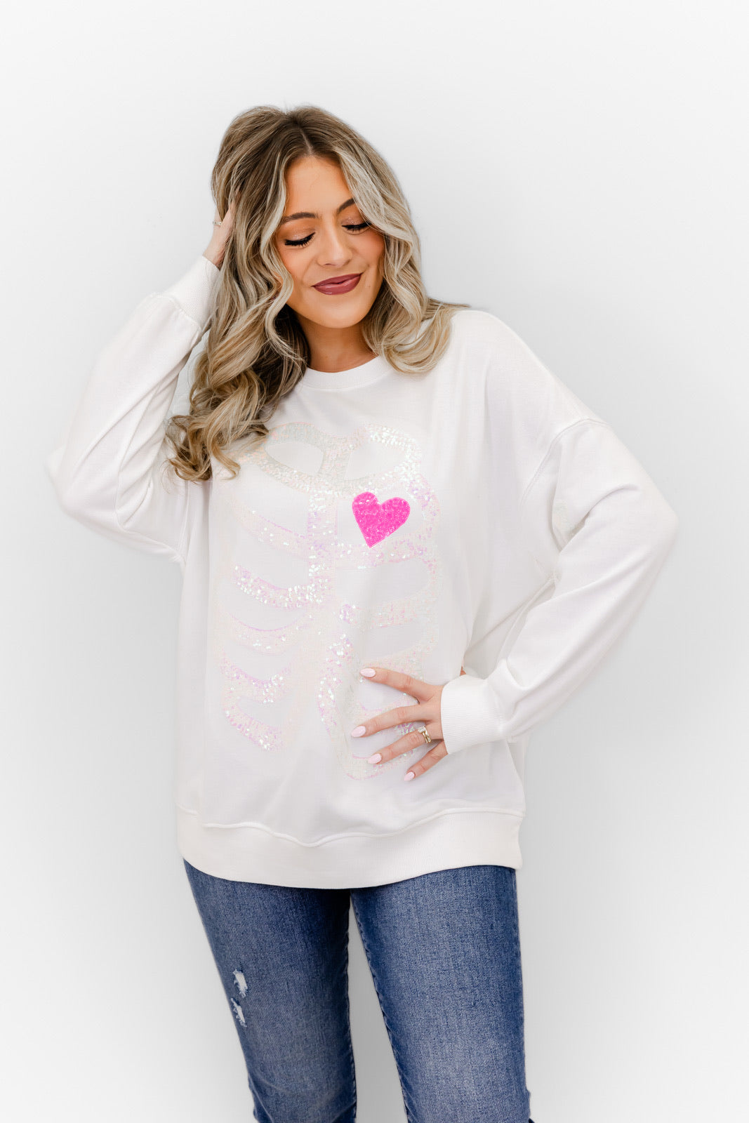 Skeleton Sequin Embellished Sweatshirt