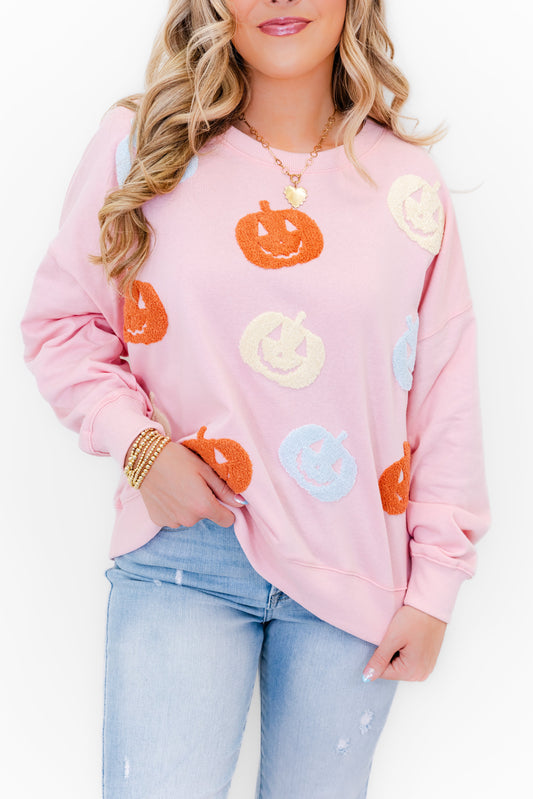 Chenille Pastel Pumpkin Patch Sweatshirt