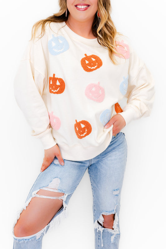 Chenille Pastel Pumpkin Patch Sweatshirt