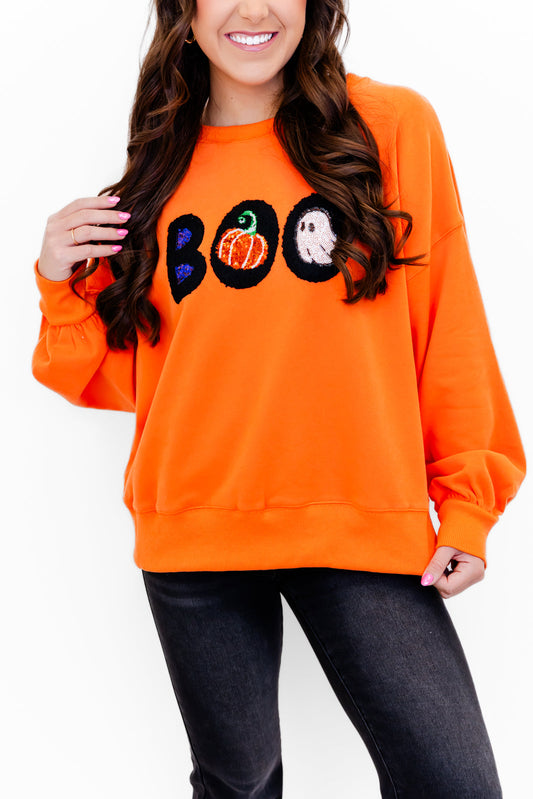 Boo Chenille Sequin Patch Sweatshirt