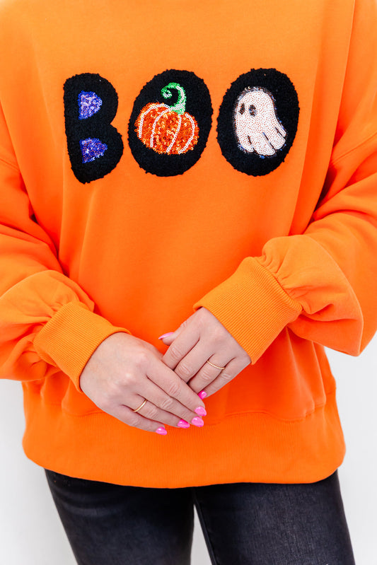 Boo Chenille Sequin Patch Sweatshirt