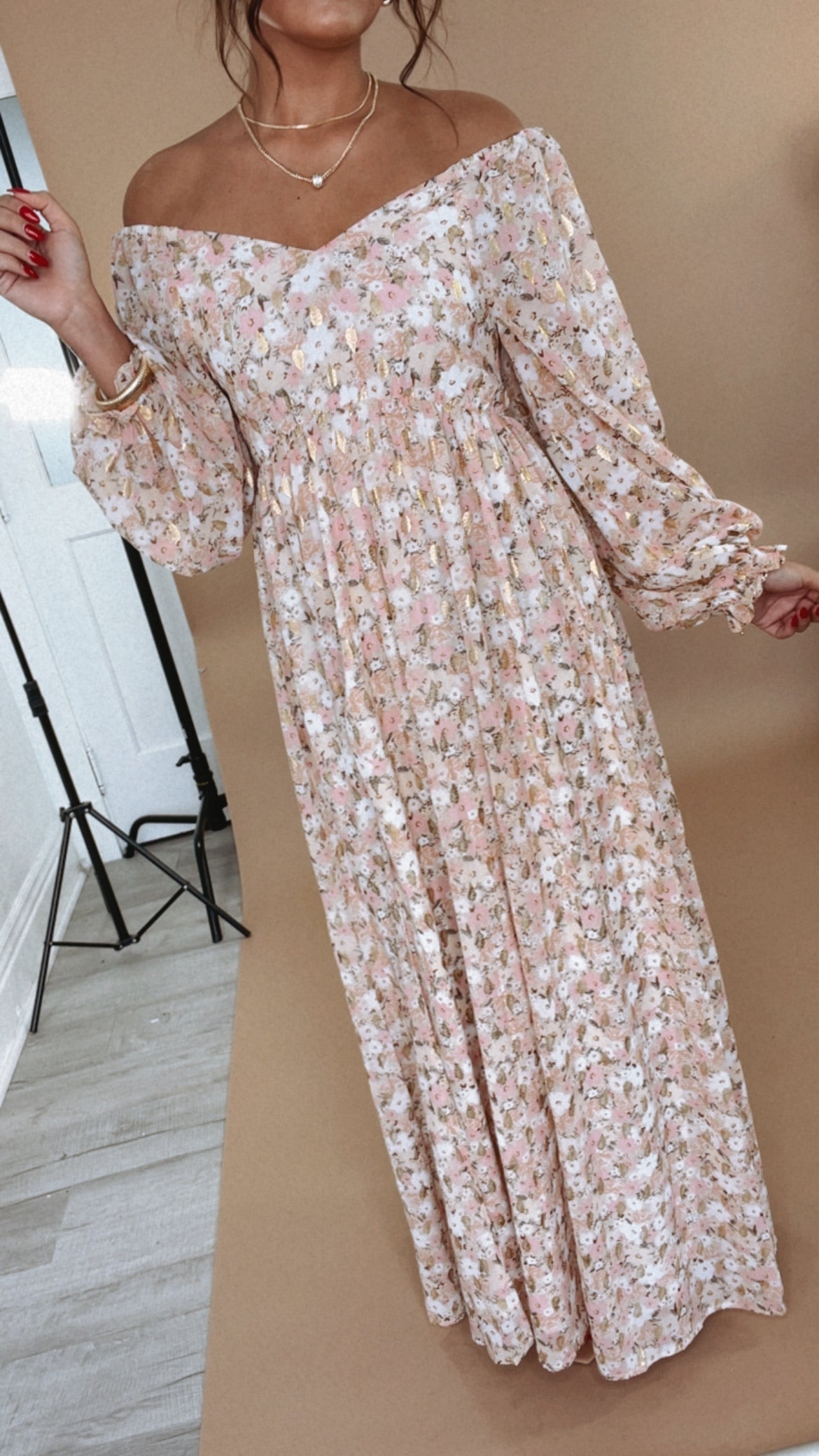 Timeless Romantic Chiffon Maxi Dress, Pink Floral