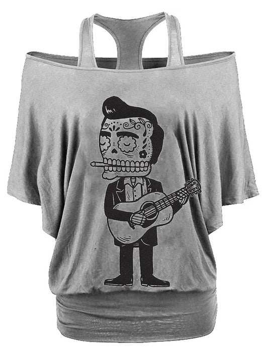 Punk print casual cotton plus size top