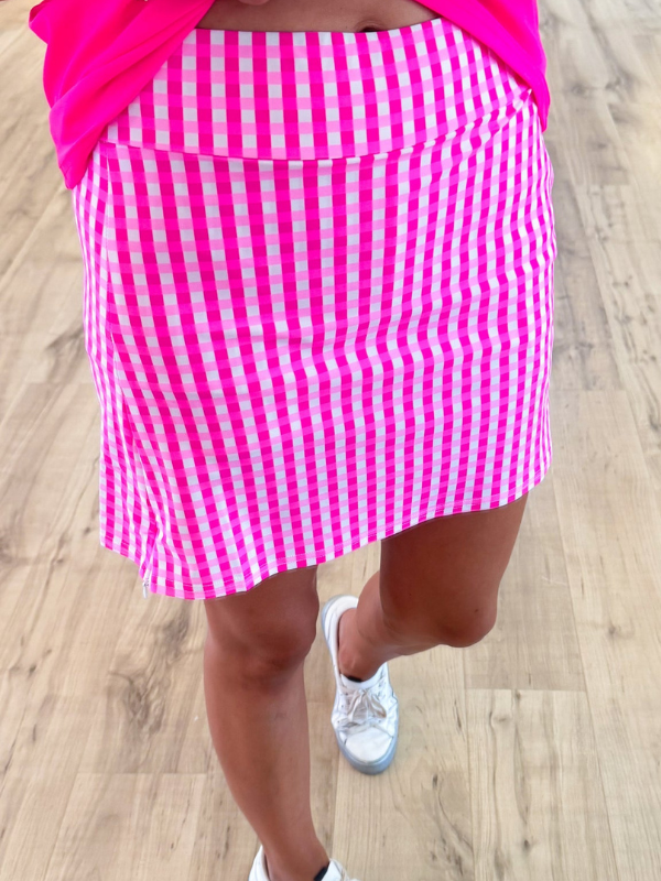 Pink plaid skirt