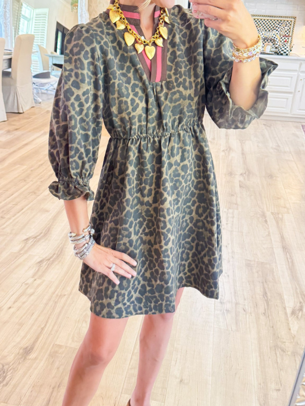 Chocolate Leopard Print Puff Sleeve Mini Dress