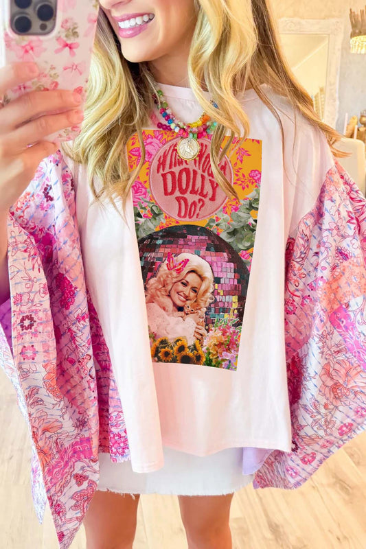 Pink Dolly Print Poncho Top