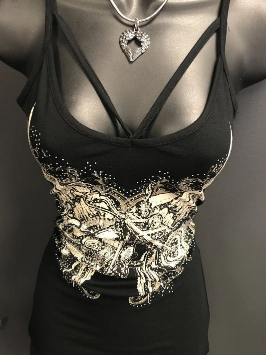 Punk skull print sleeveless T-shirt