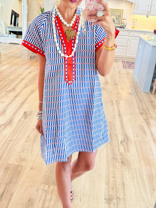THML Blue and Red Printed Dress