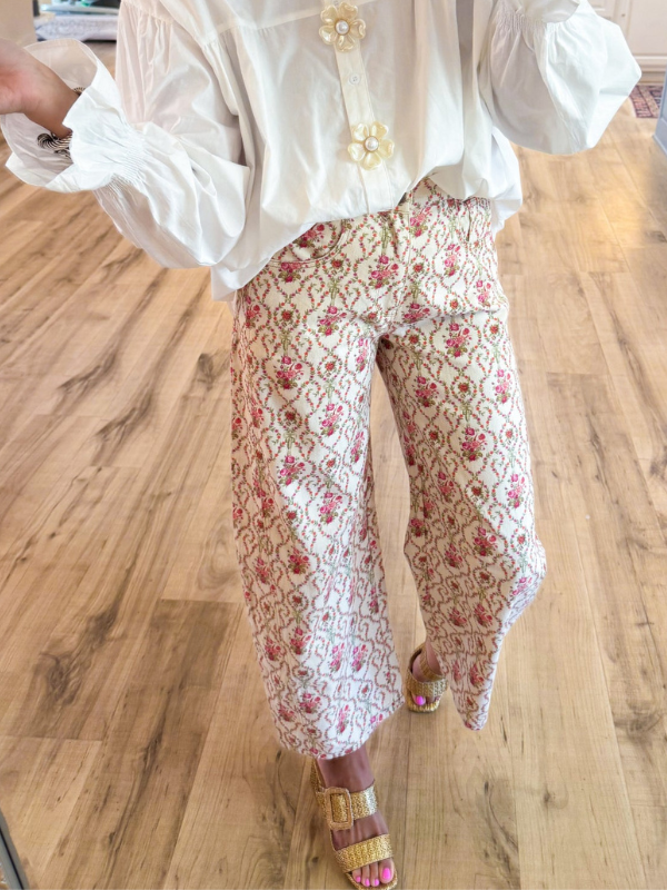 Pink and Orange Floral Printed Barrel Pants
