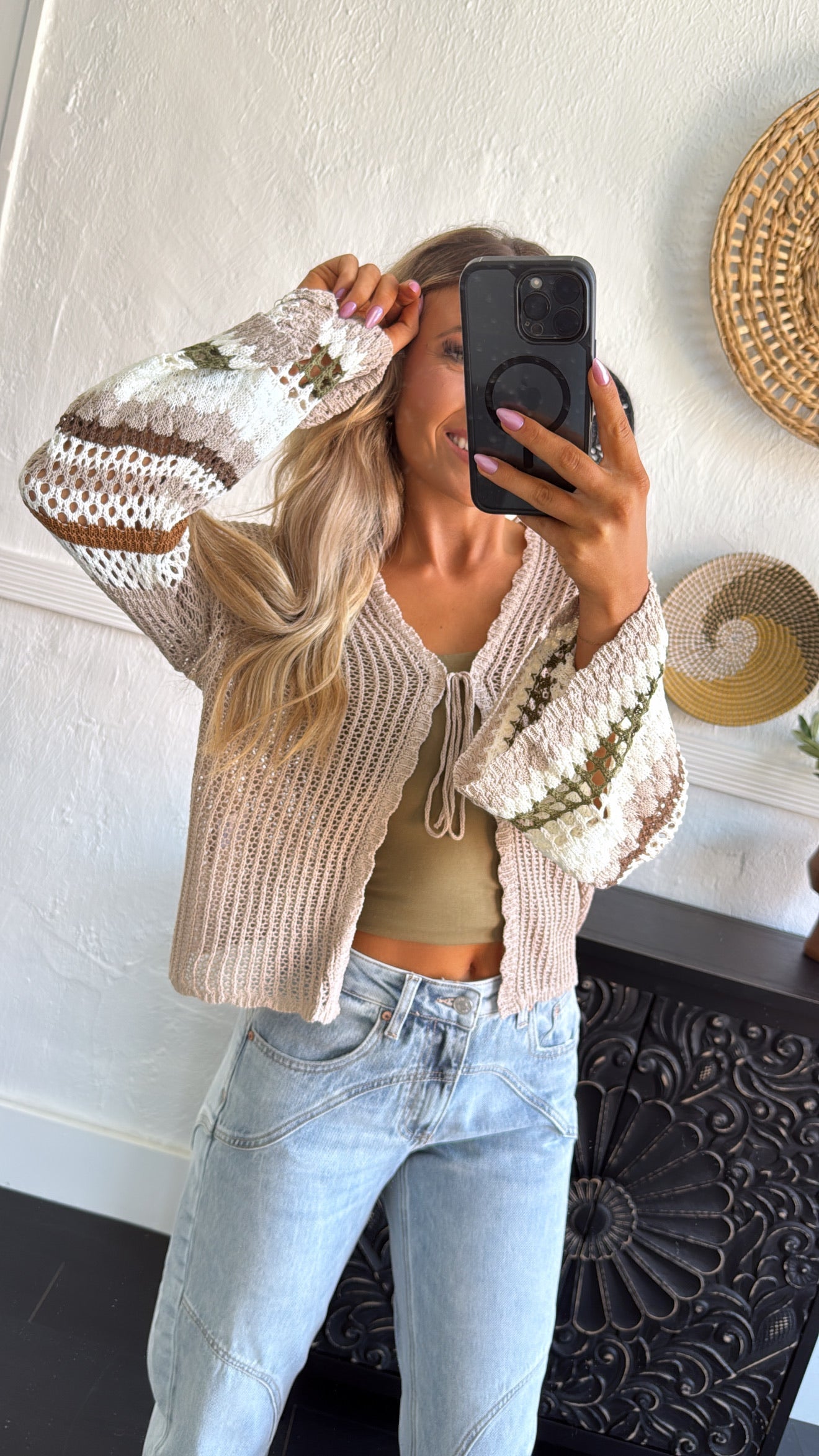 Toasted Almond Knit Cardigan, Mocha/ Olive