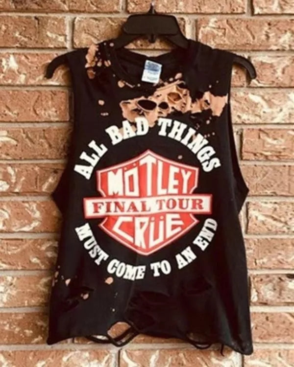 Vintage Sleeveless Letter Printed Casual Tops