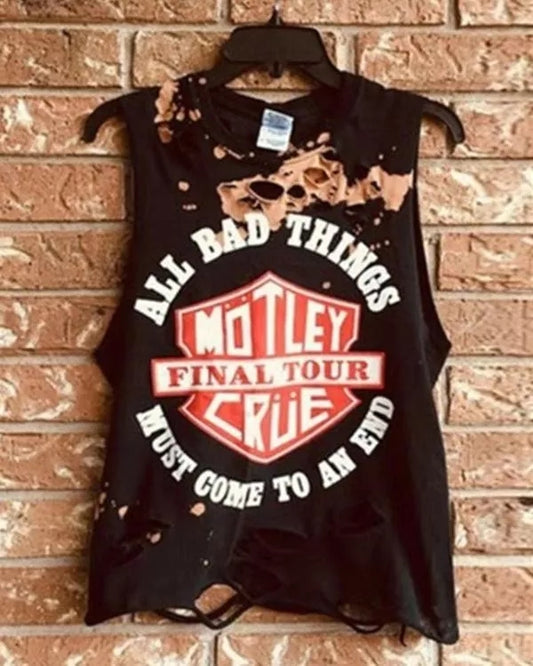 Vintage Sleeveless Letter Printed Casual Tops