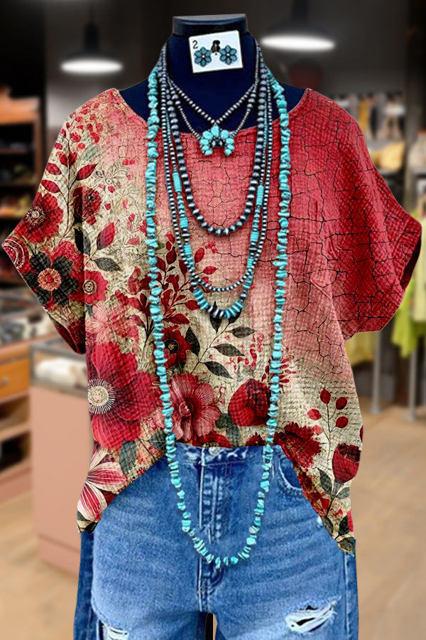 Botanical Floral Print Dolman Sleeve Top