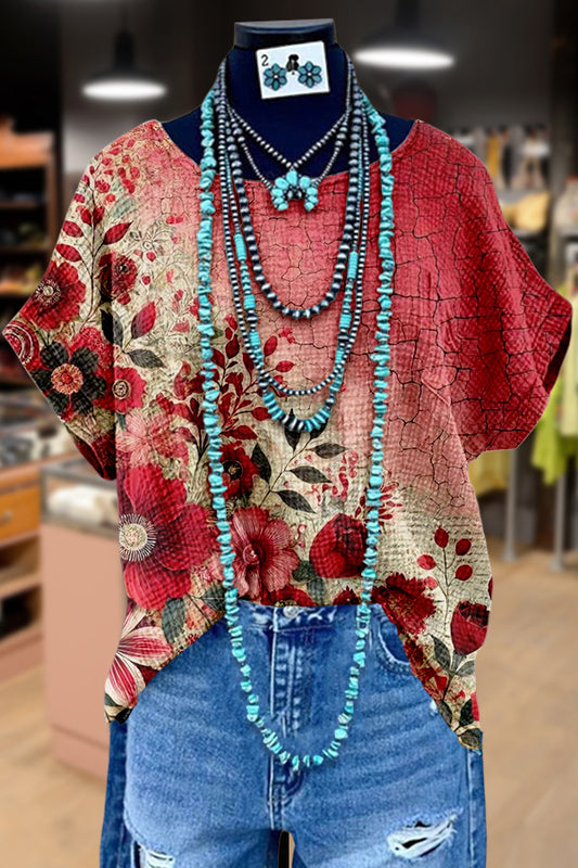 Botanical Floral Print Dolman Sleeve Top