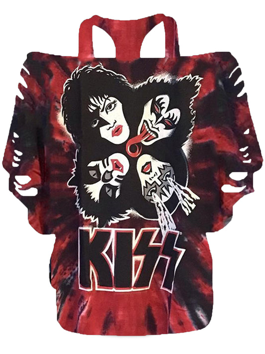 Ladies famous band print bat sleeve T-shirt