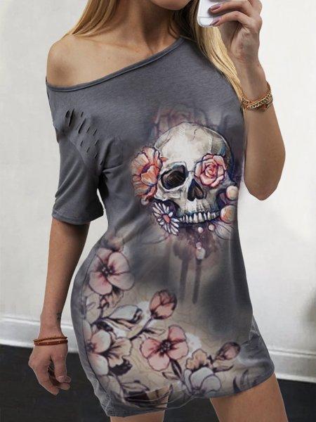 Gray Casual Cotton Printed Dresses