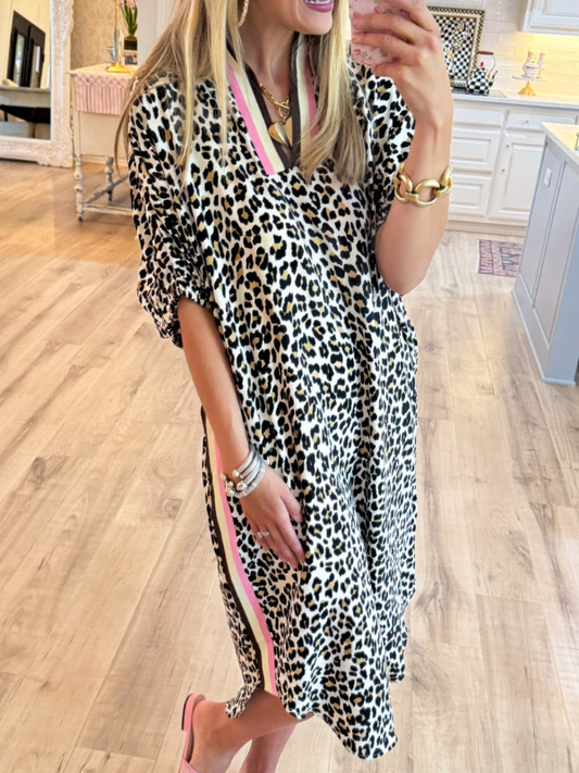 Leopard Dolman Sleeve Midi Dress