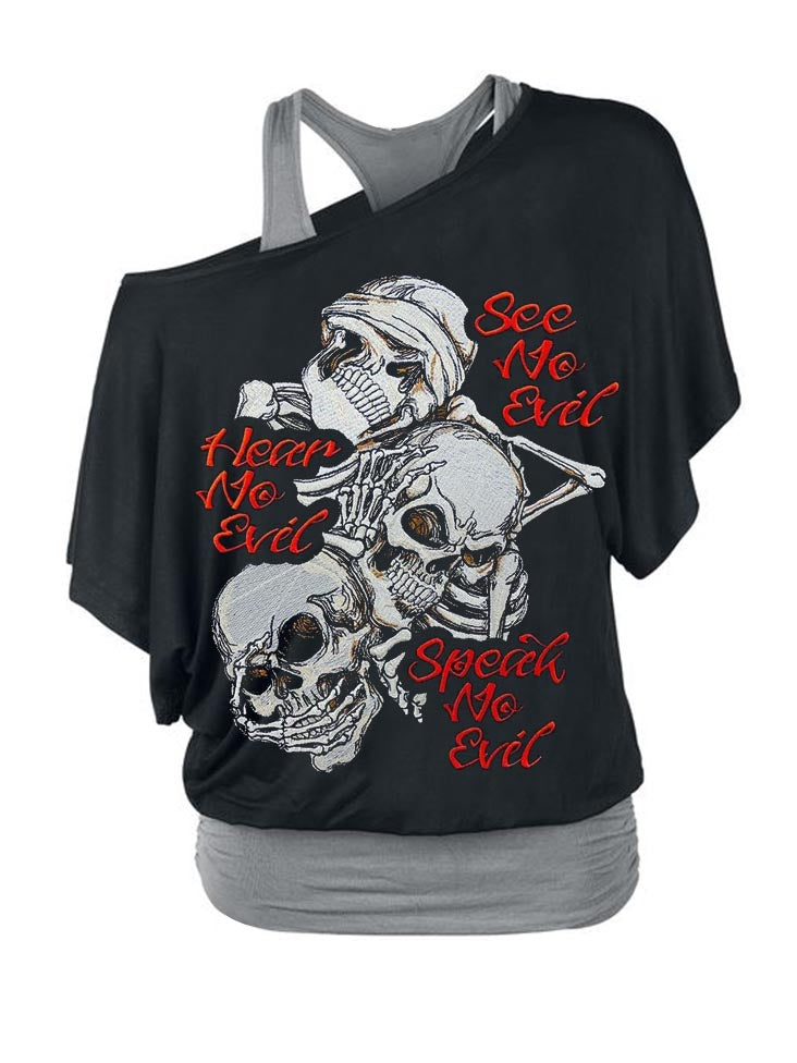 Punk Loose fake two pieces of wild casual gothic tops t-shirt