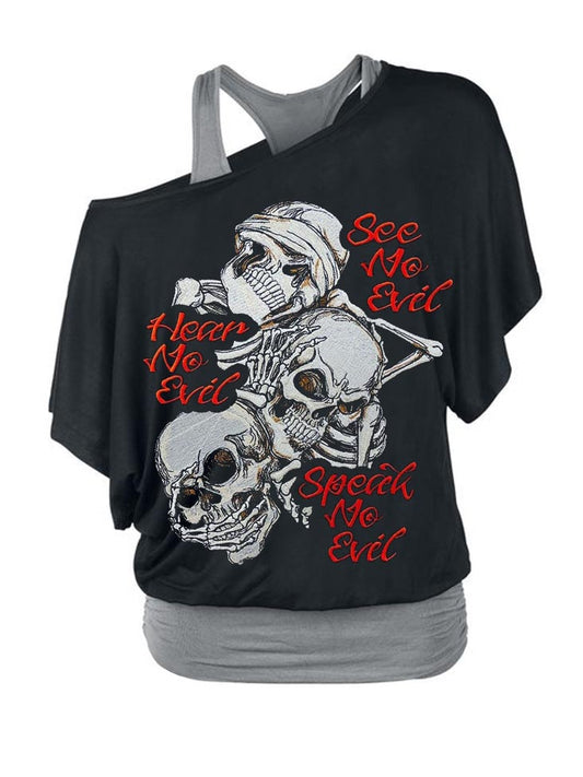 Punk Loose fake two pieces of wild casual gothic tops t-shirt
