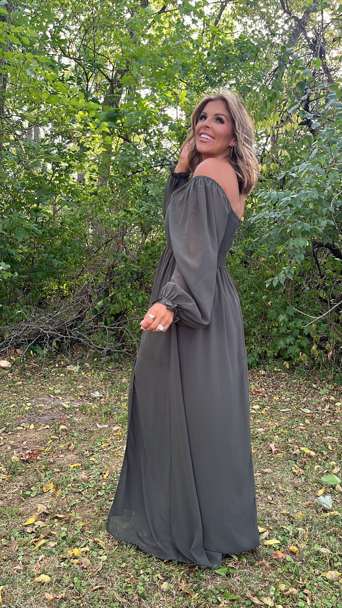 Timeless Romantic Chiffon Maxi Dress, Olive