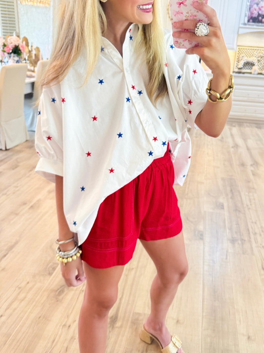 White Embroidered Star Top