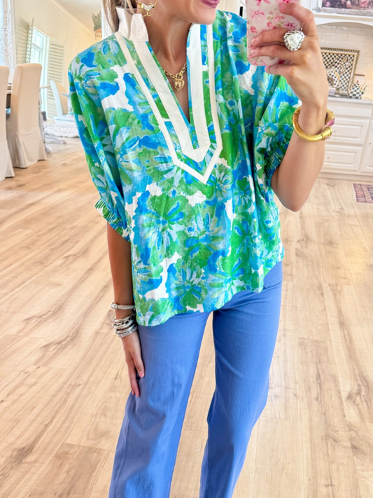 Green Aqua Dolman Sleeve Blouse
