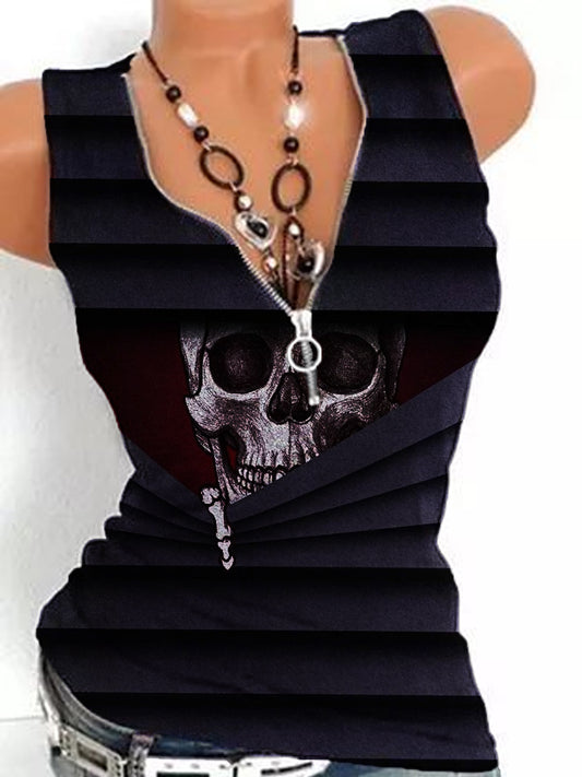 Skull V-neck Sleeveless T-shirt Vest Tops