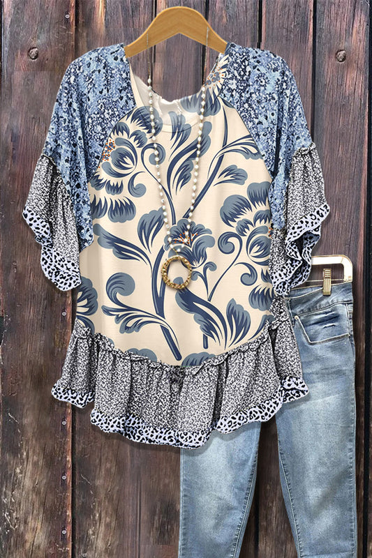 Retro Floral Print Loose Top
