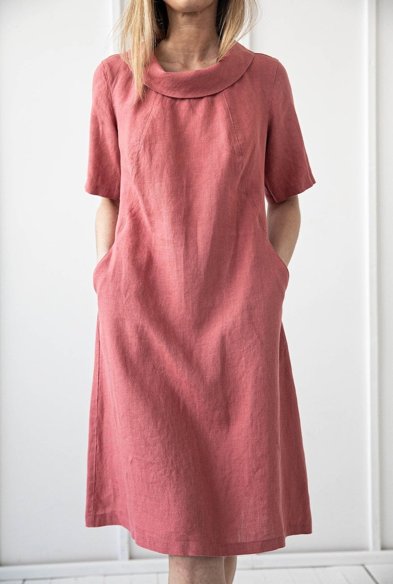 Round Neck Solid Color Midi Dress