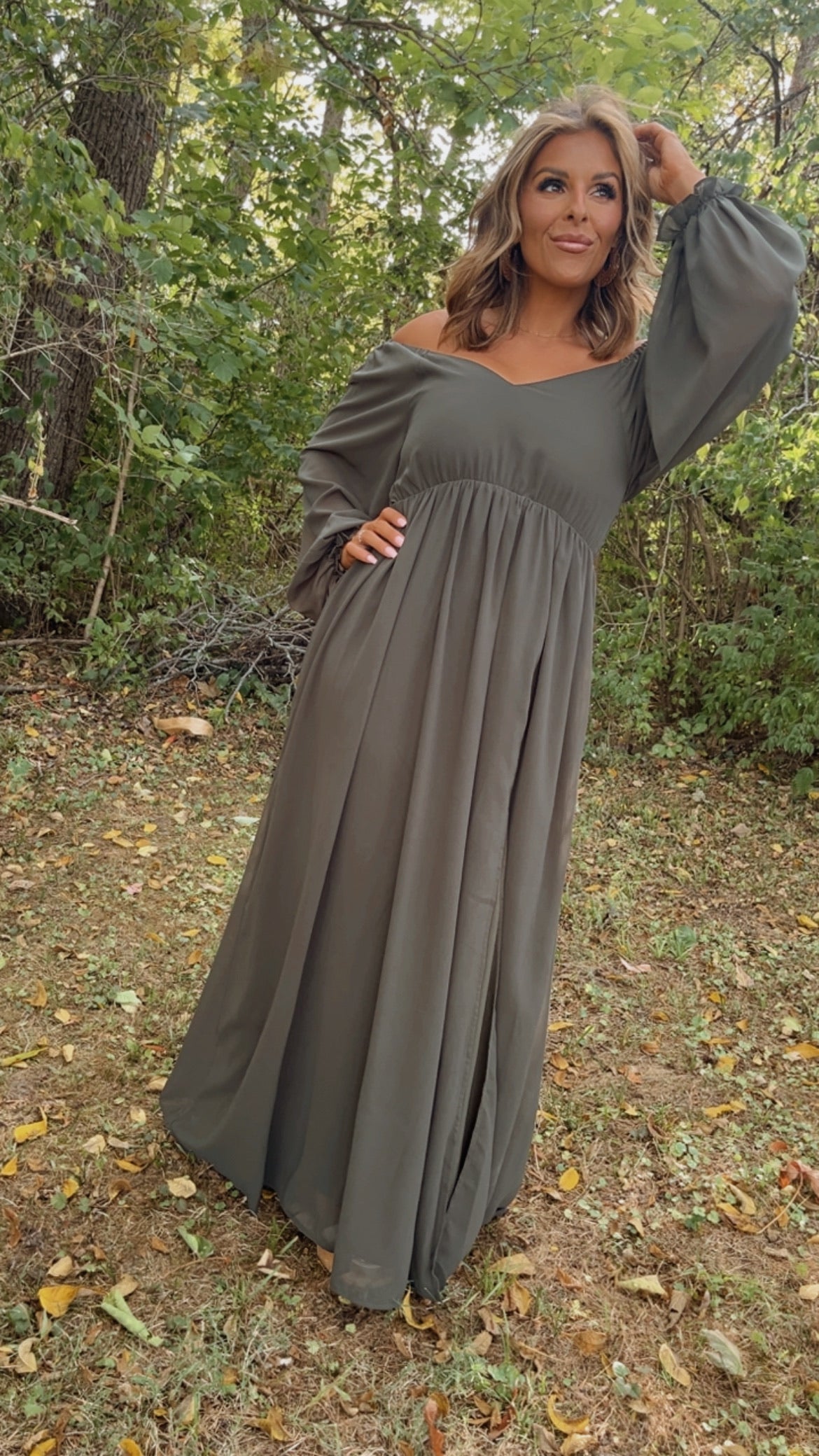 Timeless Romantic Chiffon Maxi Dress, Olive