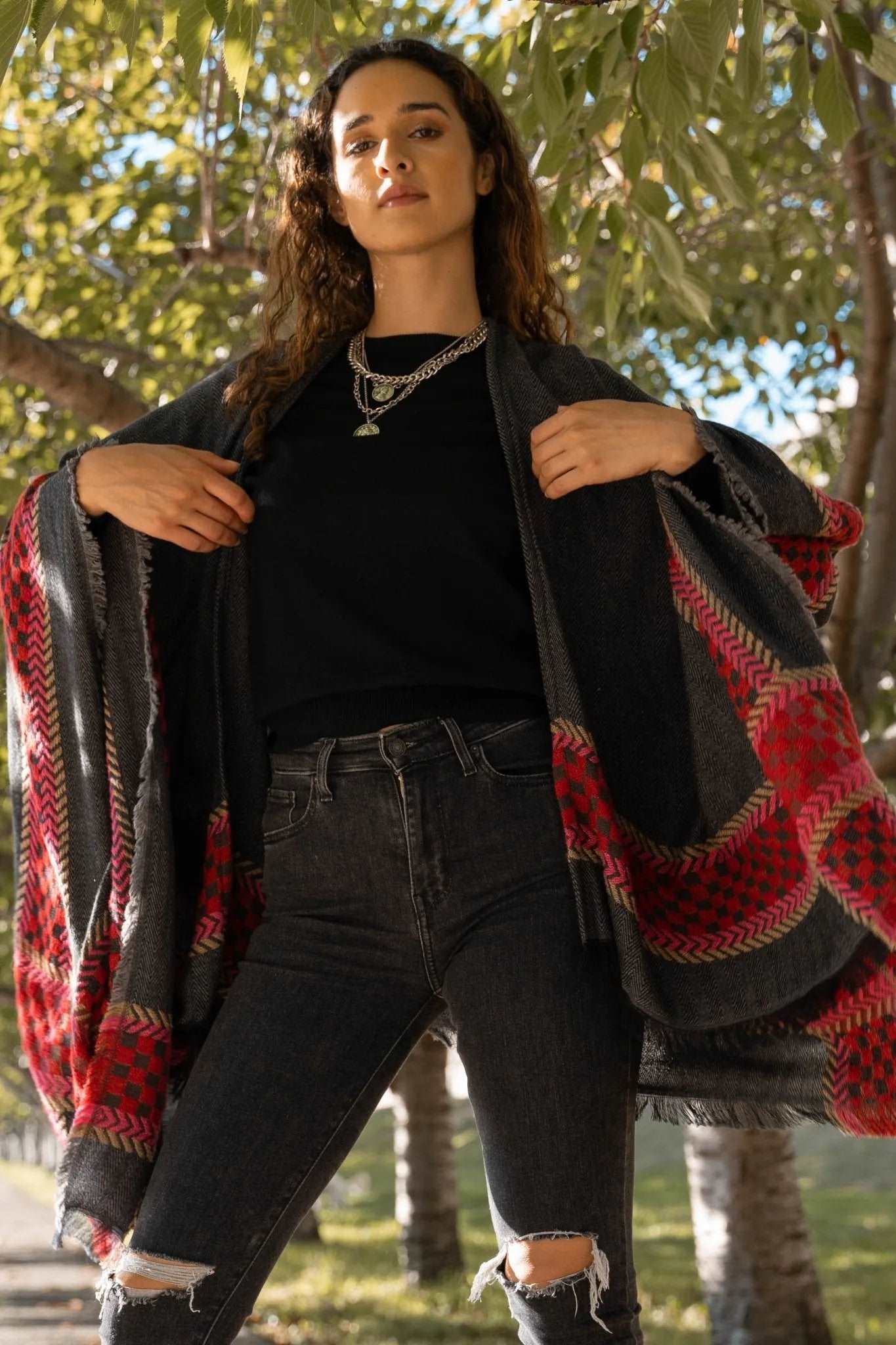 Cotton Checkered Border Kimono