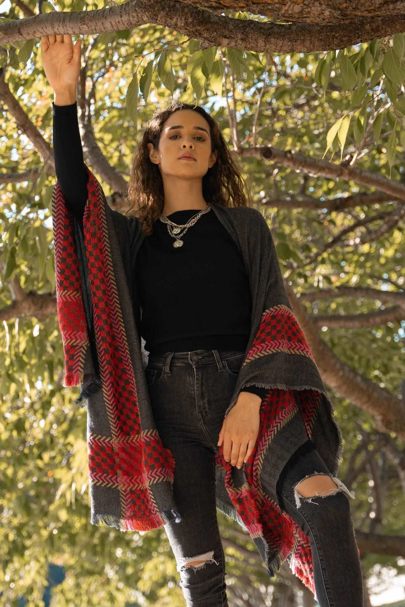 Cotton Checkered Border Kimono