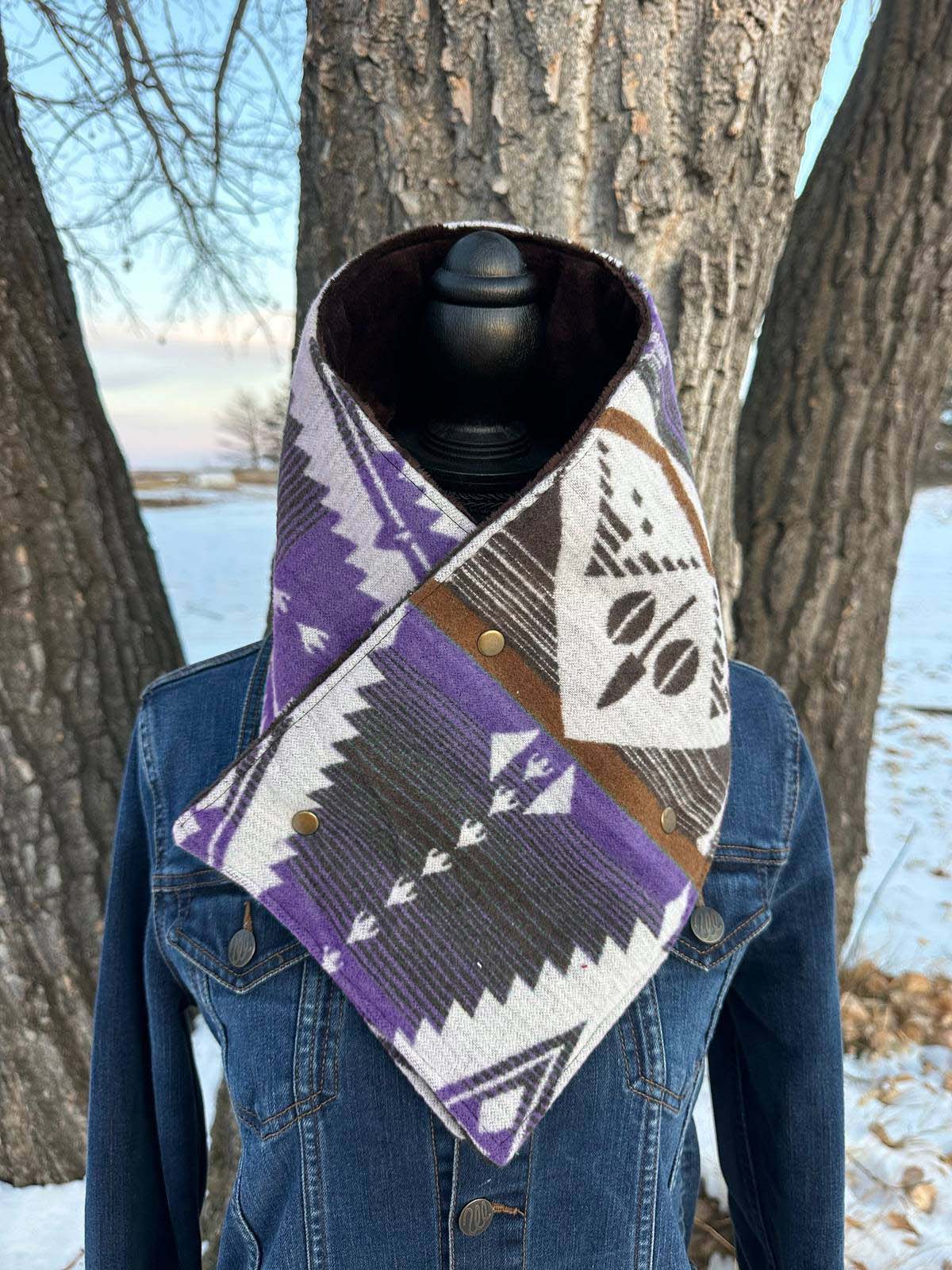 Western Cowboy Aztec Warm Neck Hood - Multicolor