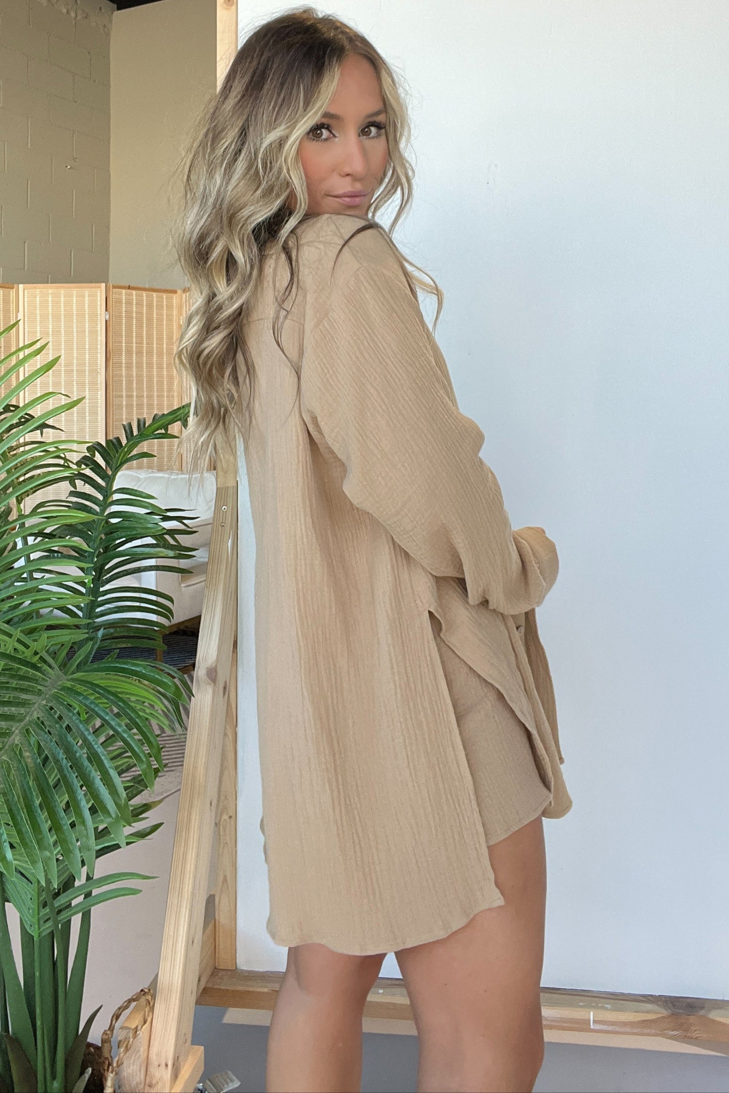 Barcelona Breeze Gauze Romper Dress Taupe