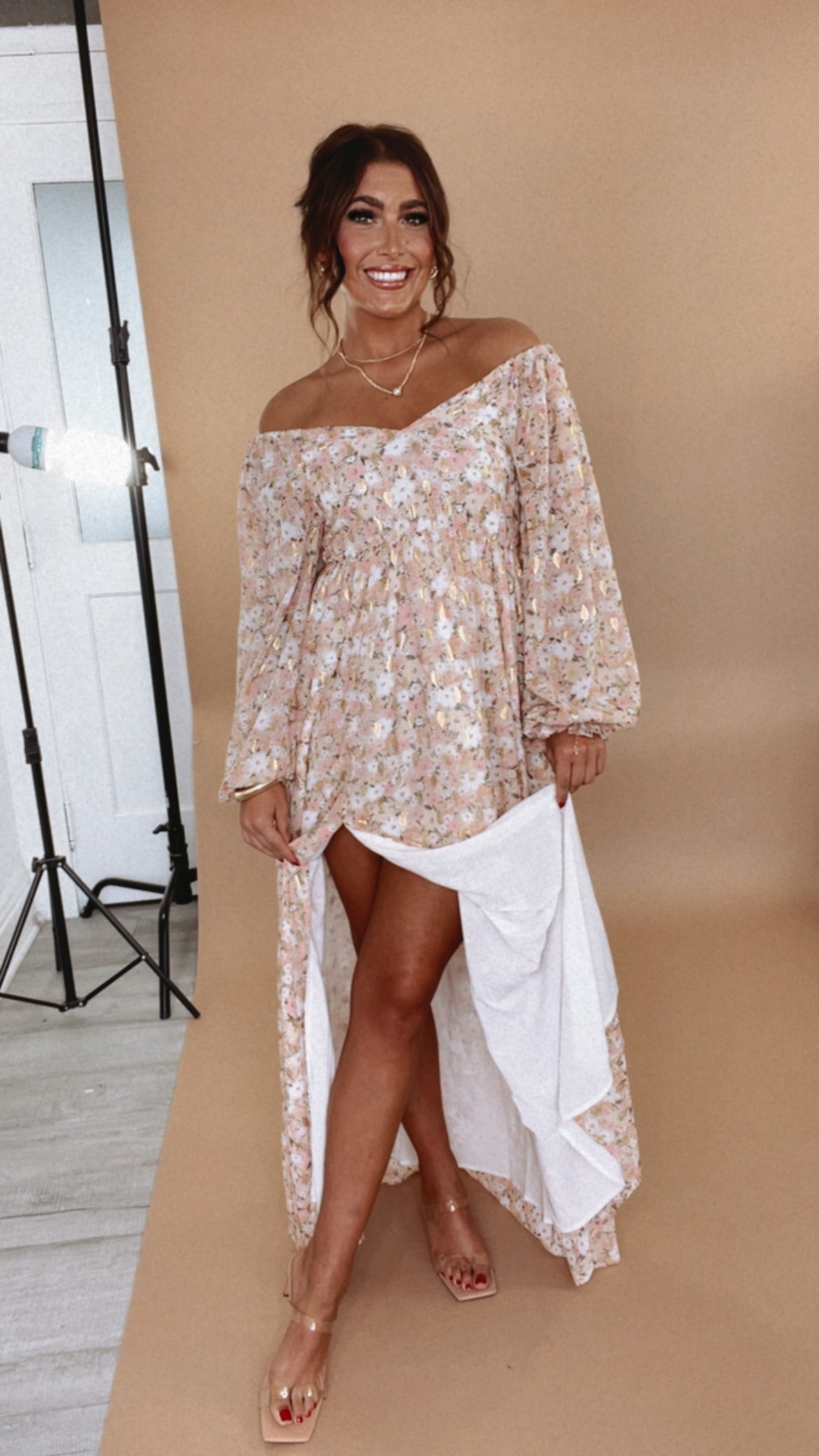 Timeless Romantic Chiffon Maxi Dress, Pink Floral