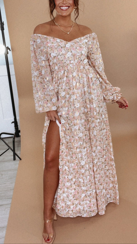 Timeless Romantic Chiffon Maxi Dress, Pink Floral