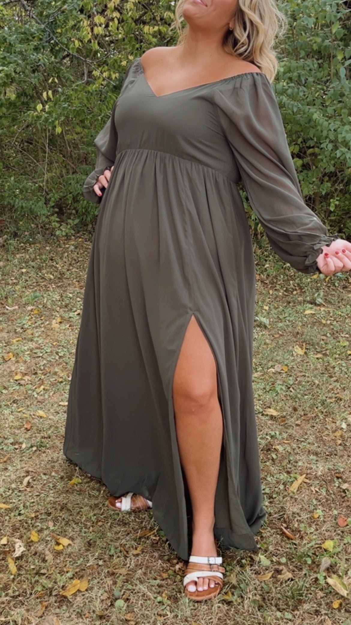 Timeless Romantic Chiffon Maxi Dress, Olive