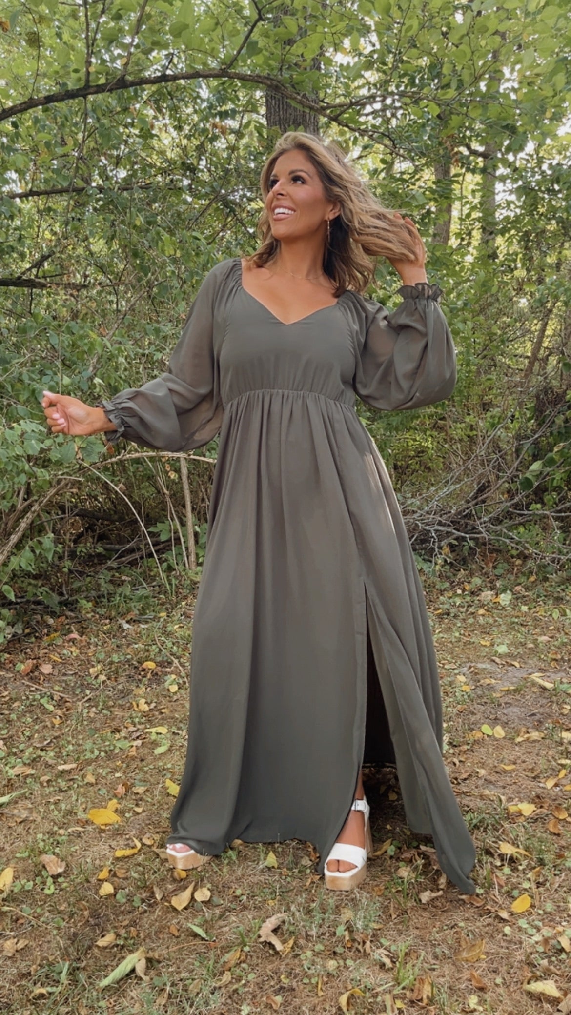 Timeless Romantic Chiffon Maxi Dress, Olive