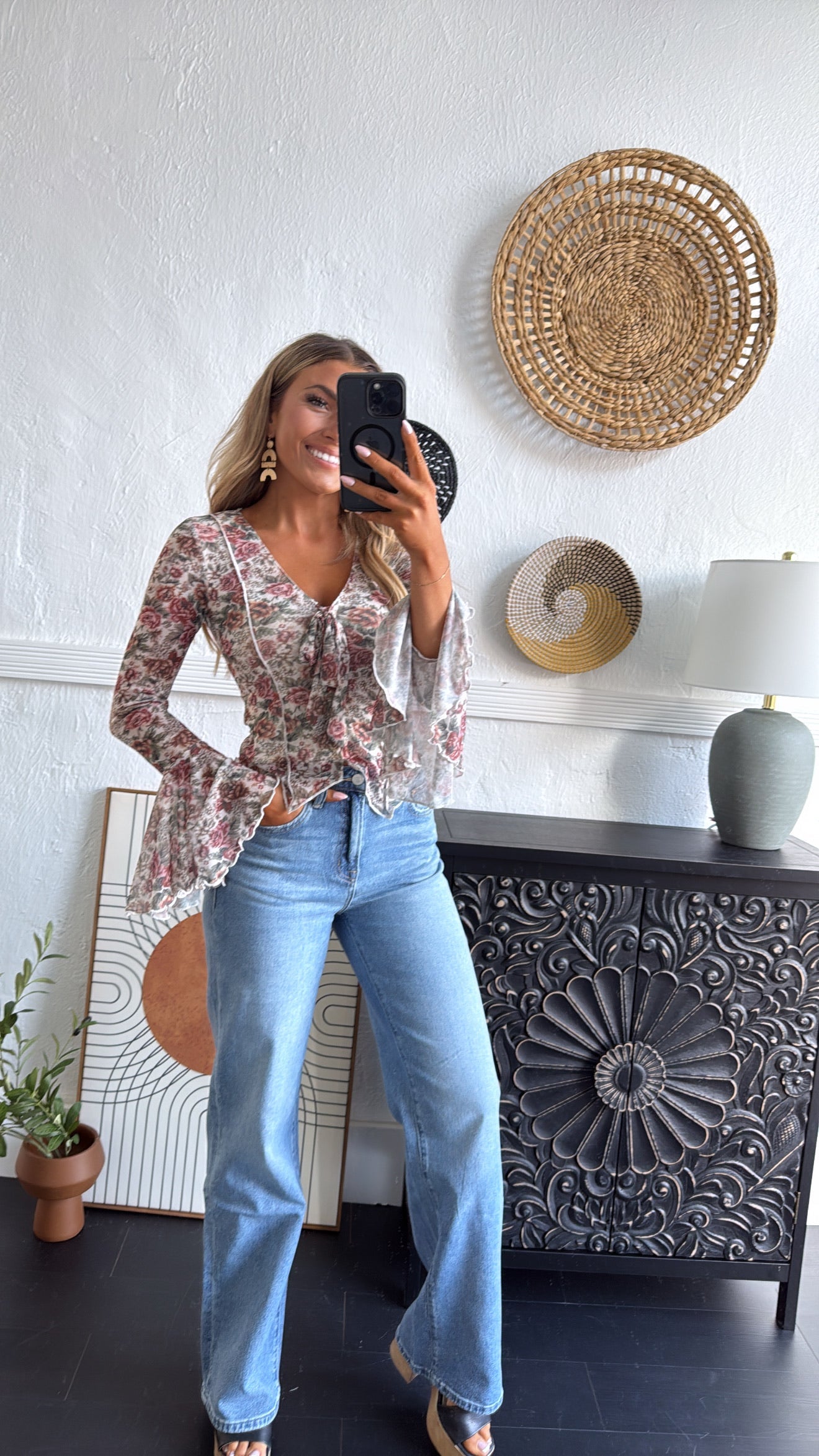 Last Floral Kiss Tied Top, Cream