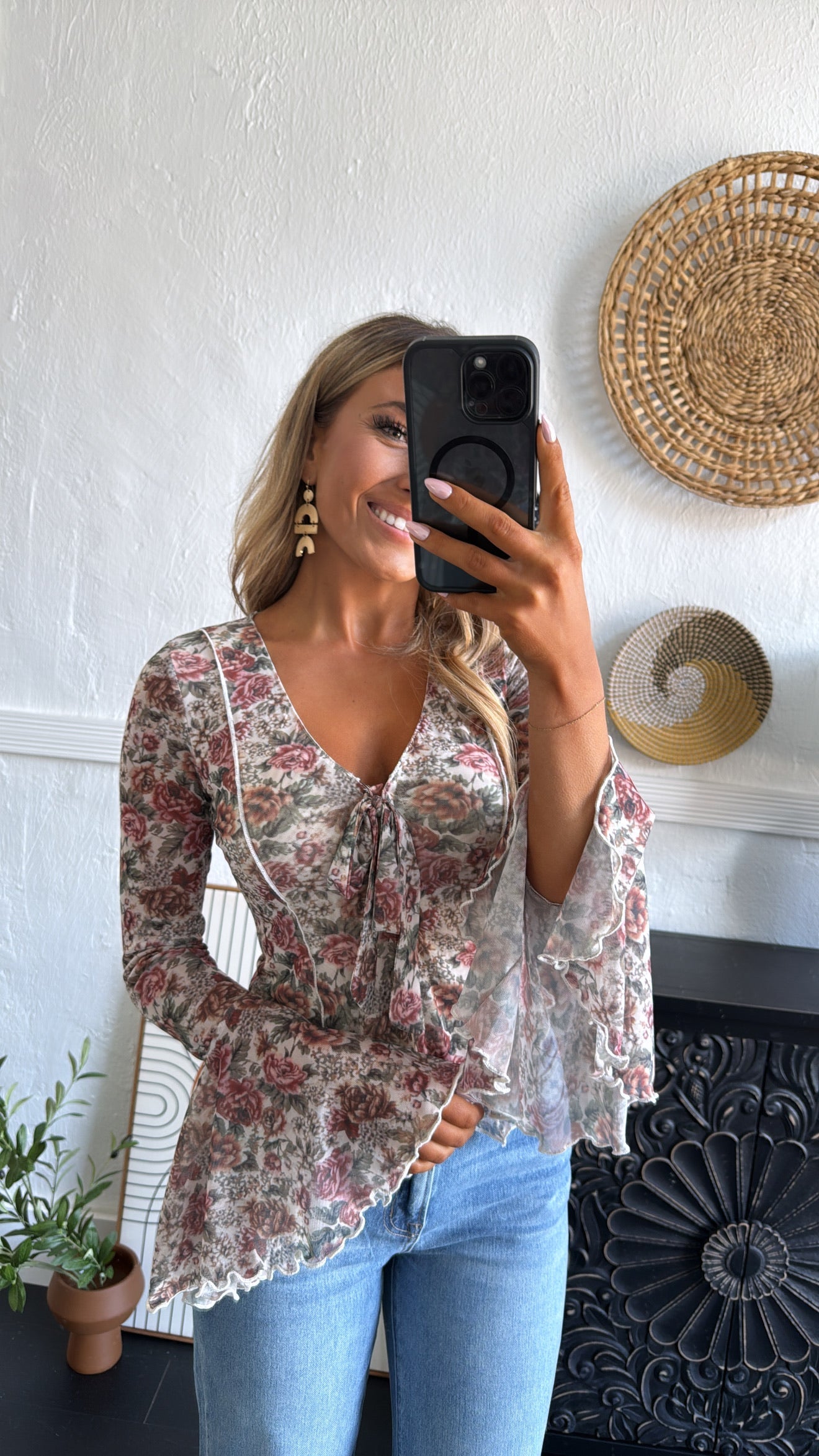 Last Floral Kiss Tied Top, Cream