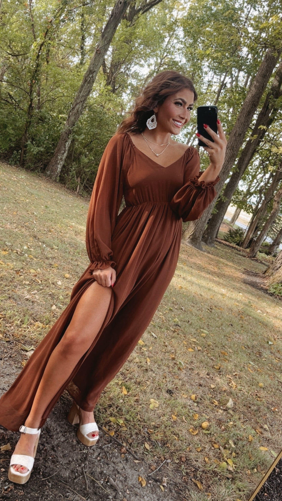 Timeless Romantic Chiffon Maxi Dress, Brown