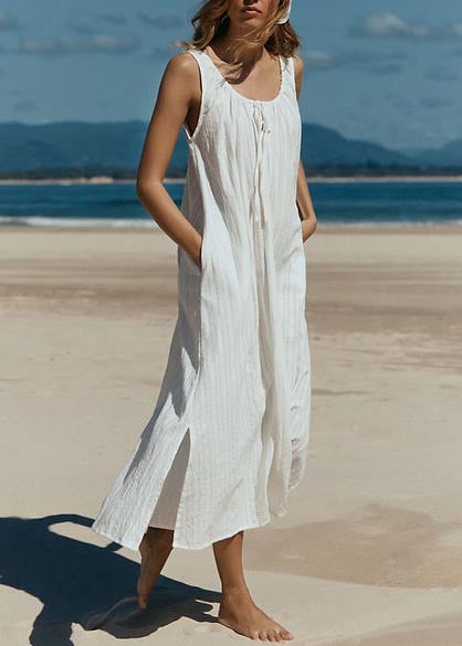 Sleeveless Tie Solid Color Dress